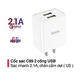 Củ Sạc Nhanh Hoco C89 2 Cổng USB, Cốc Sạc Chính Hãng 2.4A Bảo Hành 1 Năm