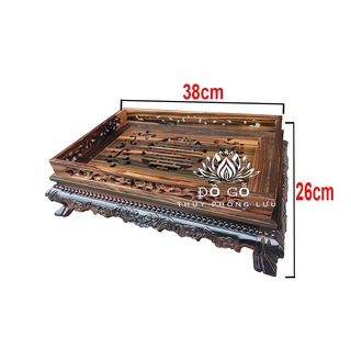 Khay trà rồng chầu chân quỳ gỗ mun khay nhỏ dài 38 rộng 26