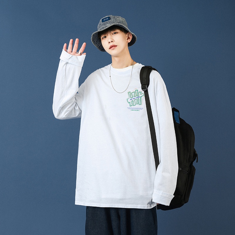Áo thun tay dài dáng rộng in chữ graffiti phong cách Hàn Quốc thời trang cho nam size M-5XL