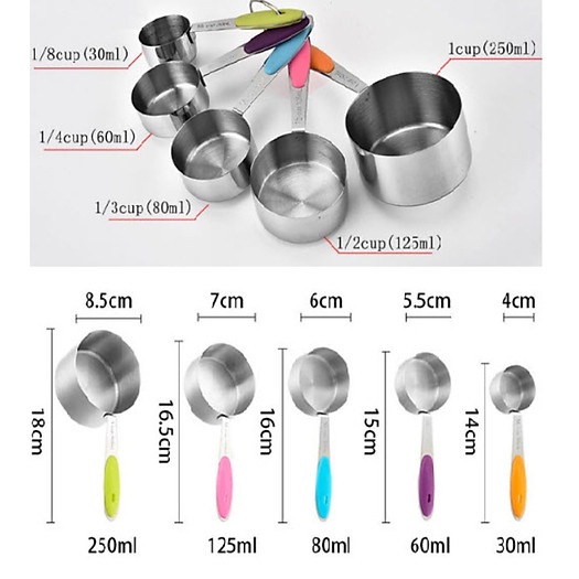 BỘ 10 THÌA ĐONG, CUP ĐONG nhà bếp set 10  chiếc inox cán silicone màu sắc