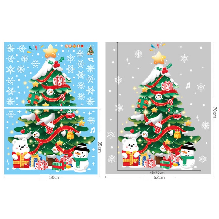 Decal trang trí Noel Hít TĨnh Điện - Cây thông giáng sinh nhiều phụ kiện và hoa tuyết rơi | BigBuy360 - bigbuy360.vn