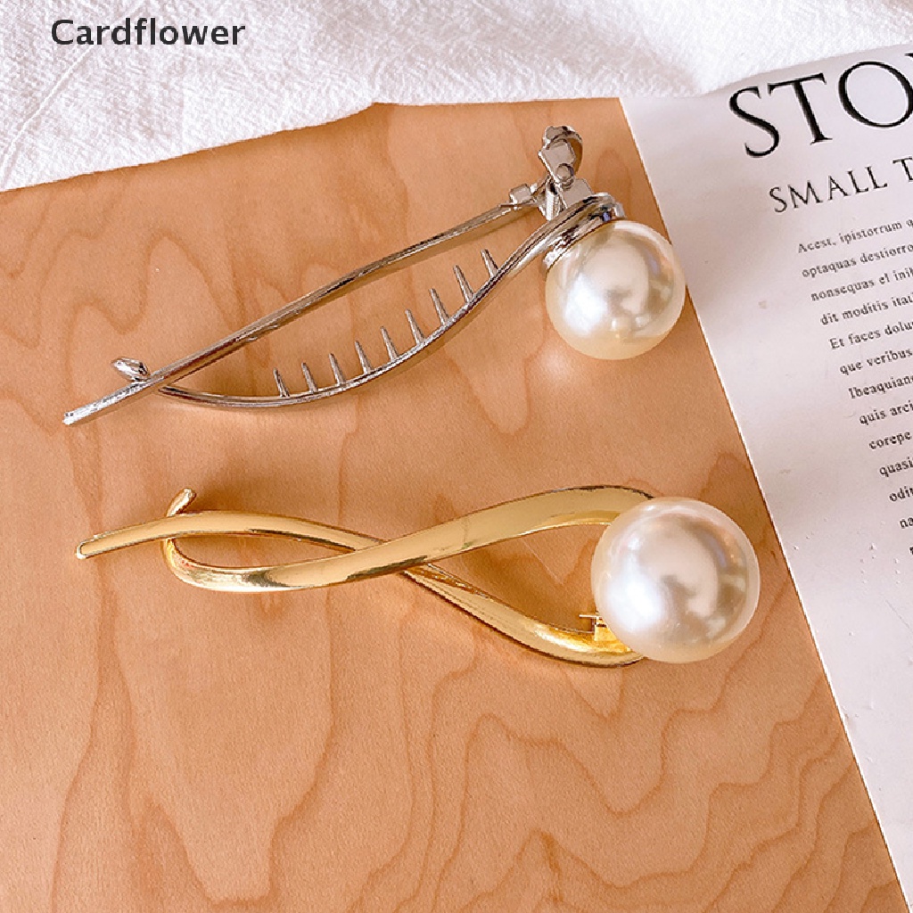 &lt; Cardflower &gt; Kẹp Tóc Dạng Kẹp Hình Học Đơn Giản Đính Ngọc Trai Một Chữ Cái Cho Nữ
