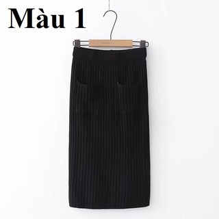 Chân váy len dài xẻ sau túi trước nữ quảng châu loại 1