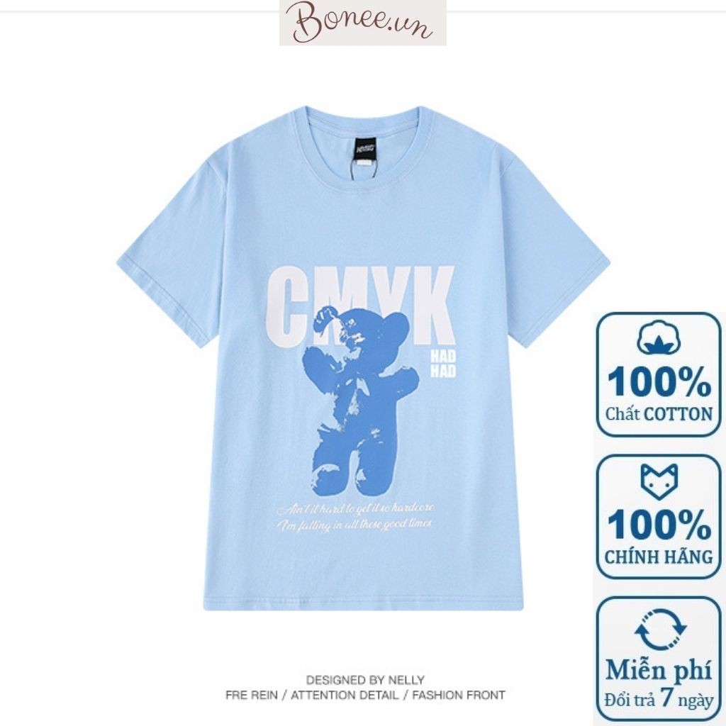 Áo thun NELLY chính hãng Cotton 100% Unisex tay lỡ , áo phông nam nữ phom rộng in hình Gấu có sẵn
