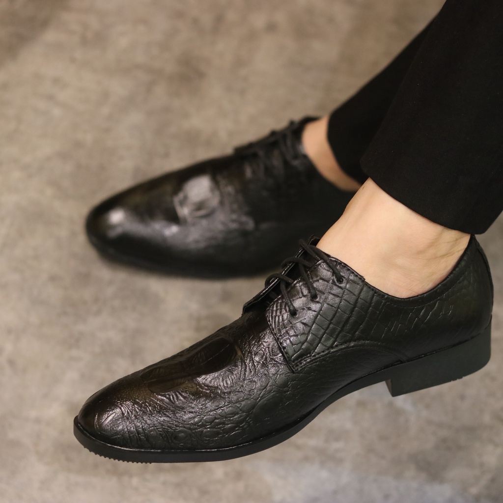 Giày Da Nam  dập vân cá xấu buộc dây mã g021