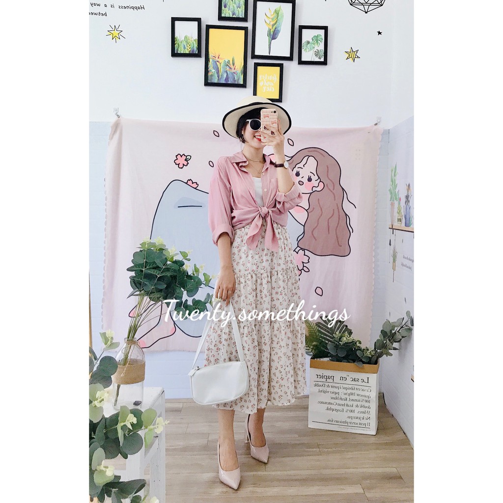CHÂN VÁY MIDI HOA+SƠ MI+ÁO 2 DÂY MÙA HÈ (ảnh thật/sẵn/video) | BigBuy360 - bigbuy360.vn