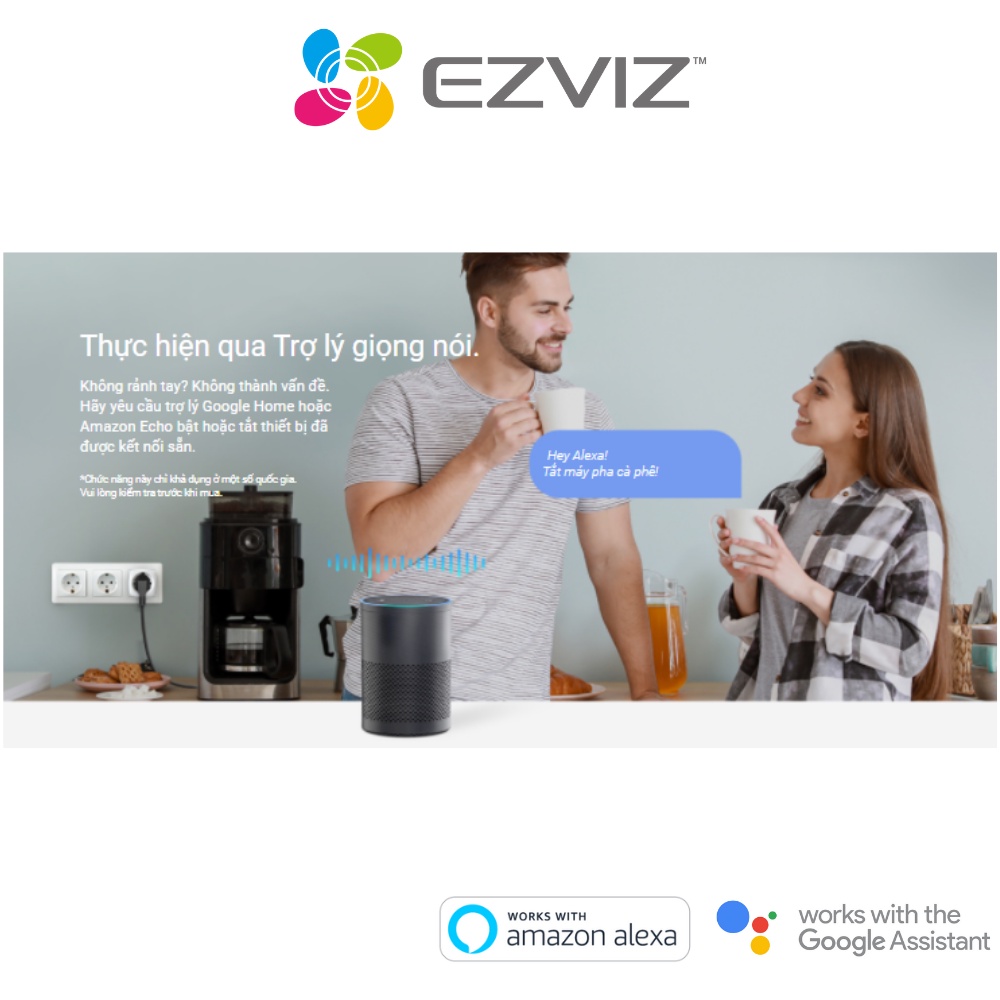 Ổ Cắm Thông Minh Wifi EZVIZ T30 10A, Điều Khiển Qua App + Giọng Nói, Đo Điện Năng, Hẹn Giờ, BH 1 Năm