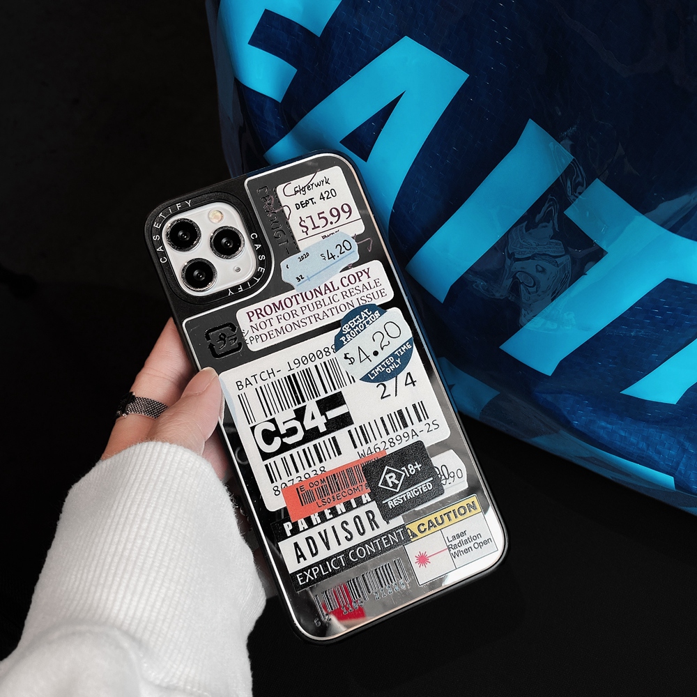 insta Punk Style Tide Brand Casetify Cute Parental Advisory Label Stickers Ticket Price Tag Mirror Lens Protection Flexible Soft Silicone TPU Case Cover Apple iPhone 7 8 Plus 7+ 8+ X XS XR 11 11Pro 12 Mini 12Mini Pro Max XSMax SE 2020 Anti-Drop Casing