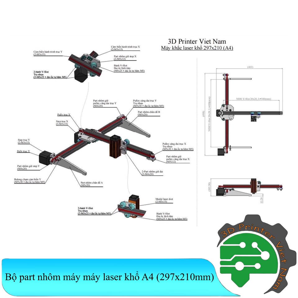 Bộ part nhôm lắp máy laser khổ A4