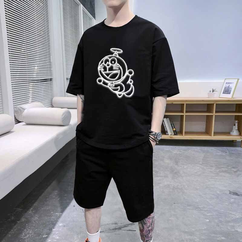 ✴ ÉP NHIỆT PHẢN QUANG ✴ SÉT Đồ Bộ Tay Ngắn Họa Tiết DOREMON Phong Cách Hàn Quốc Cho Cả Nam Và Nữ Cute