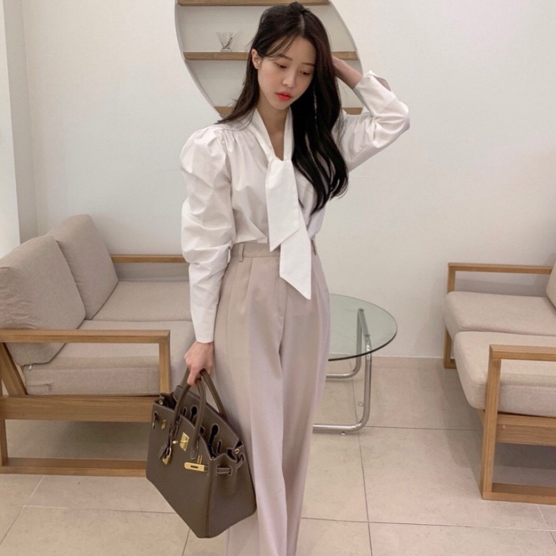 Sơ Mi Nữ Buộc Dây + Quần Dài Bó Sát Lưng Cao Thời Trang Hàn Quốc | BigBuy360 - bigbuy360.vn