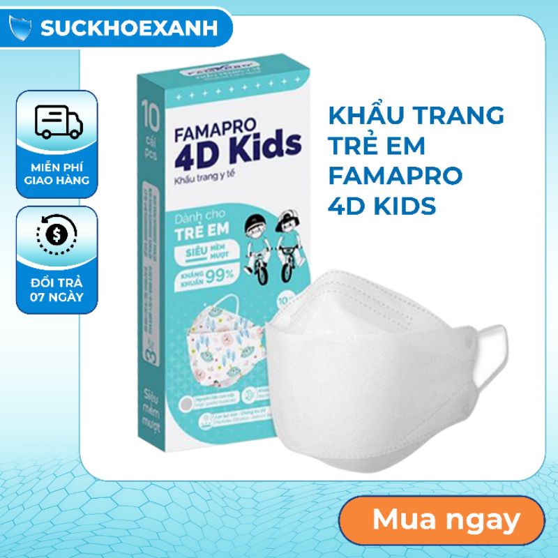 Khẩu trang trẻ em FAMAPRO 4D KIDS tiêu chuẩn KF94 (10 cái /hộp)