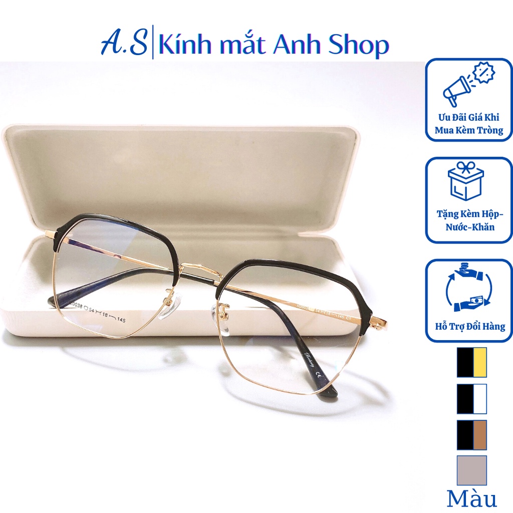 Kính giả cận thời trang hình vuông to chất liệu kim loại thanh mảnh ôm sát mặt 20038