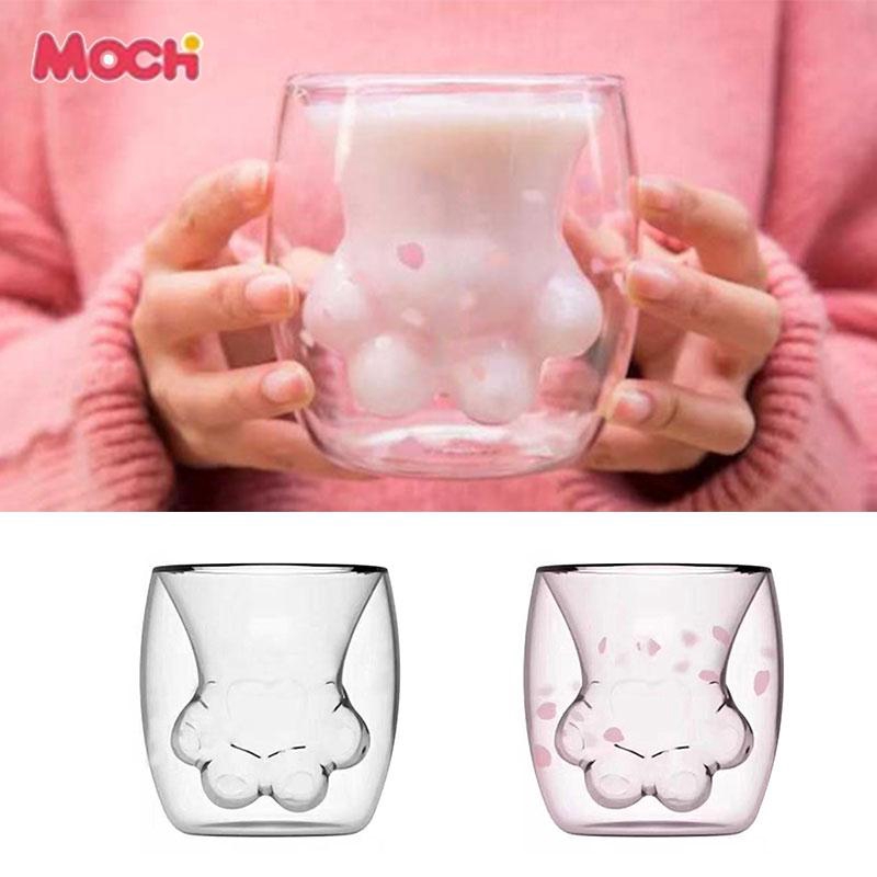 Ly uống nước hai lớp bằng thủy tinh hình chân mèo ngộ nghĩnh Cat's Claw Ly nước dễ thương cho bạn gái | BigBuy360 - bigbuy360.vn