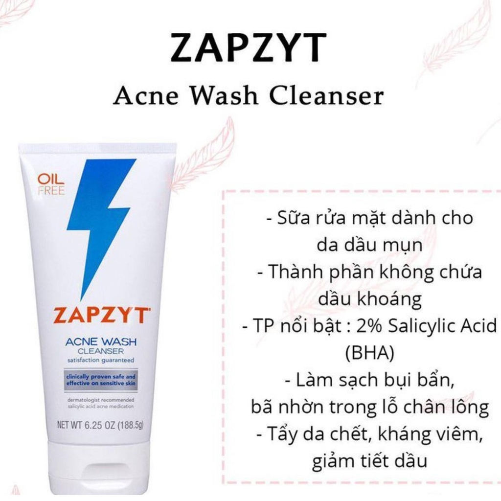 Sữa rửa mặt Zapzyt Acne Wash Cleanser 2% Bha sạch sâu giảm mụn (bill amazon us)