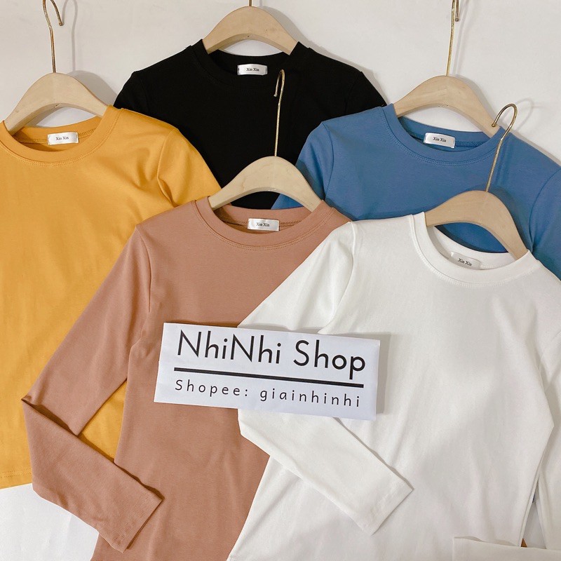 Áo thun cổ tròn dài tay xin xin dáng ôm vải cotton co giãn XX8201 - NhiNhiShop