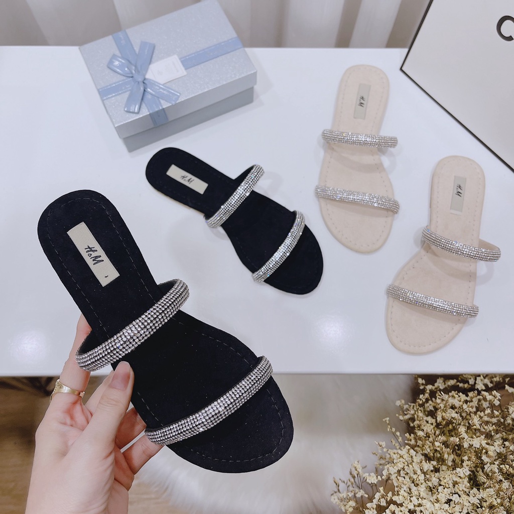 SẴN: Dép đá 2 quai ngang bản đá to mũi tròn