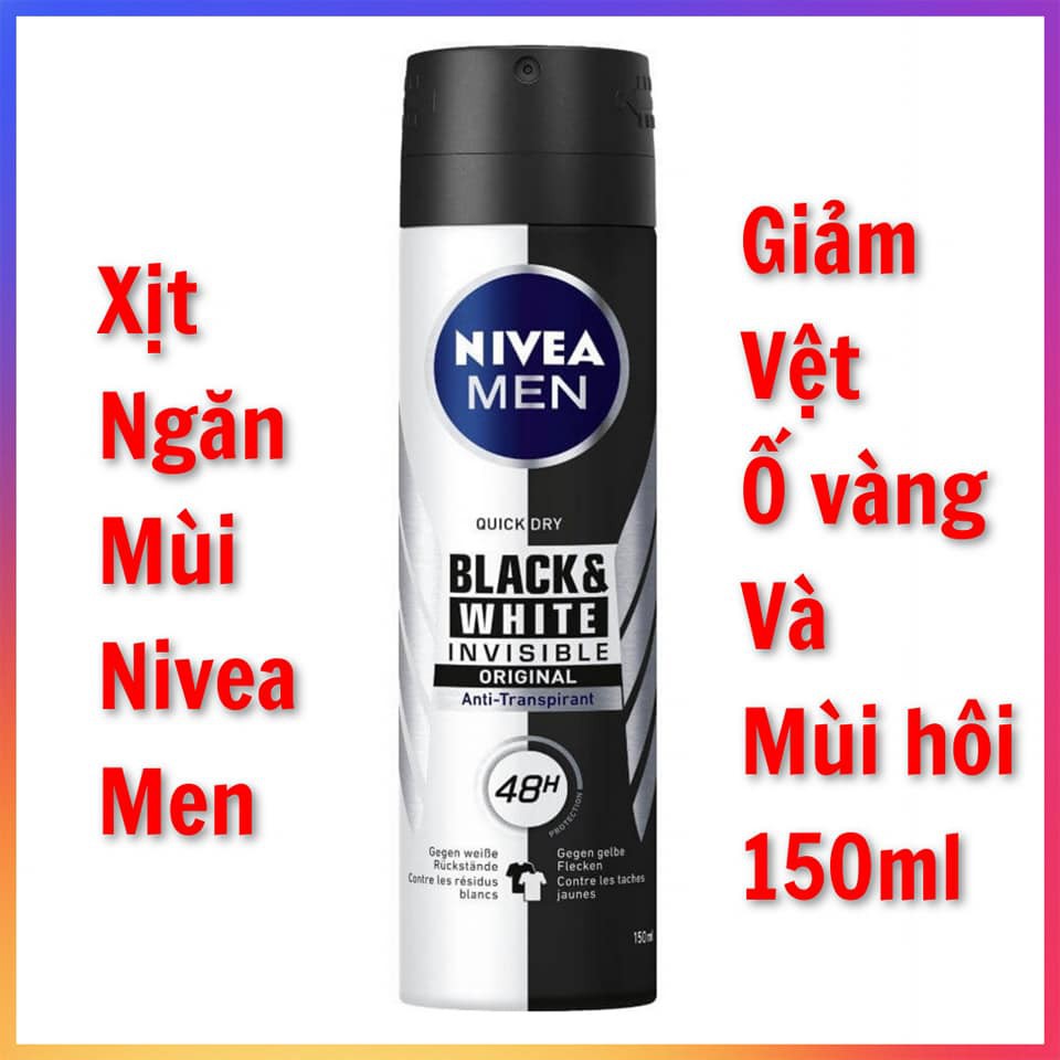 Xịt khử mùi Nivea men chống ố vàng áo Black and White