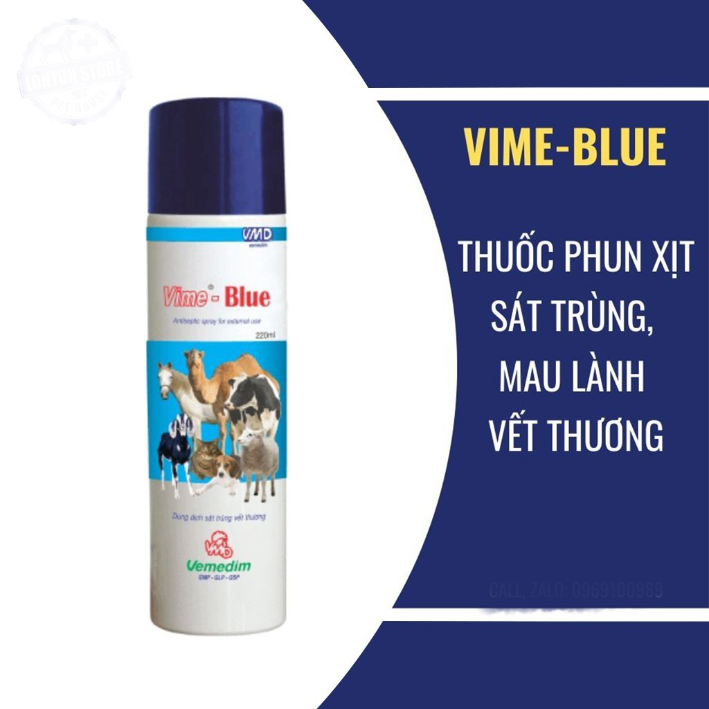 Chai Xịt Nhiễm Trùng Vết Thương Ngoài Da Chó Mèo Vime Blue 100ml