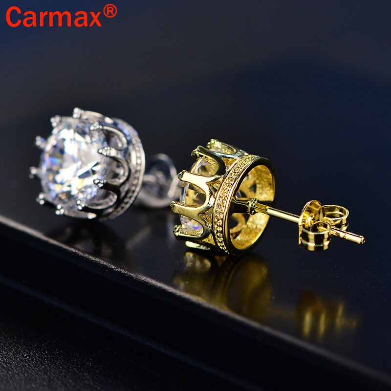 Khuyên tai hình vương miện đính đá moissanite nhân tạo thời trang