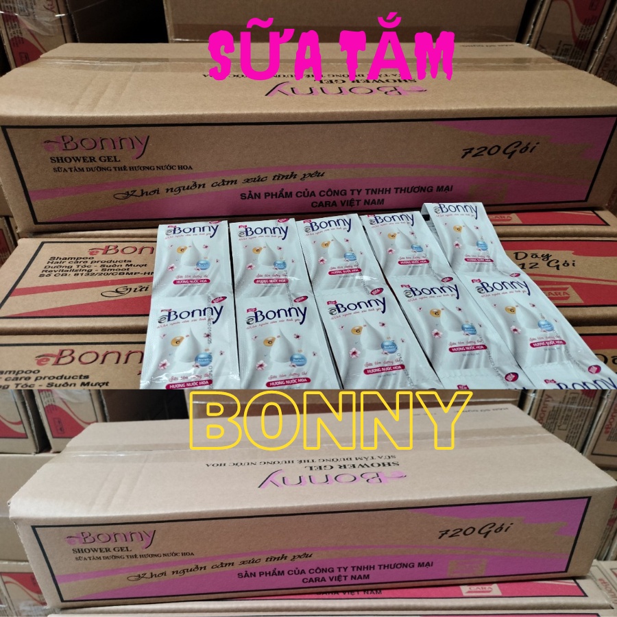 Sữa tắm nước hoa thơm lâu BONNY, sữa tắm gói dưỡng ẩm và làm sạch da dùng trong khách sạn combo 100 gói rời hàng lỗi nhỏ