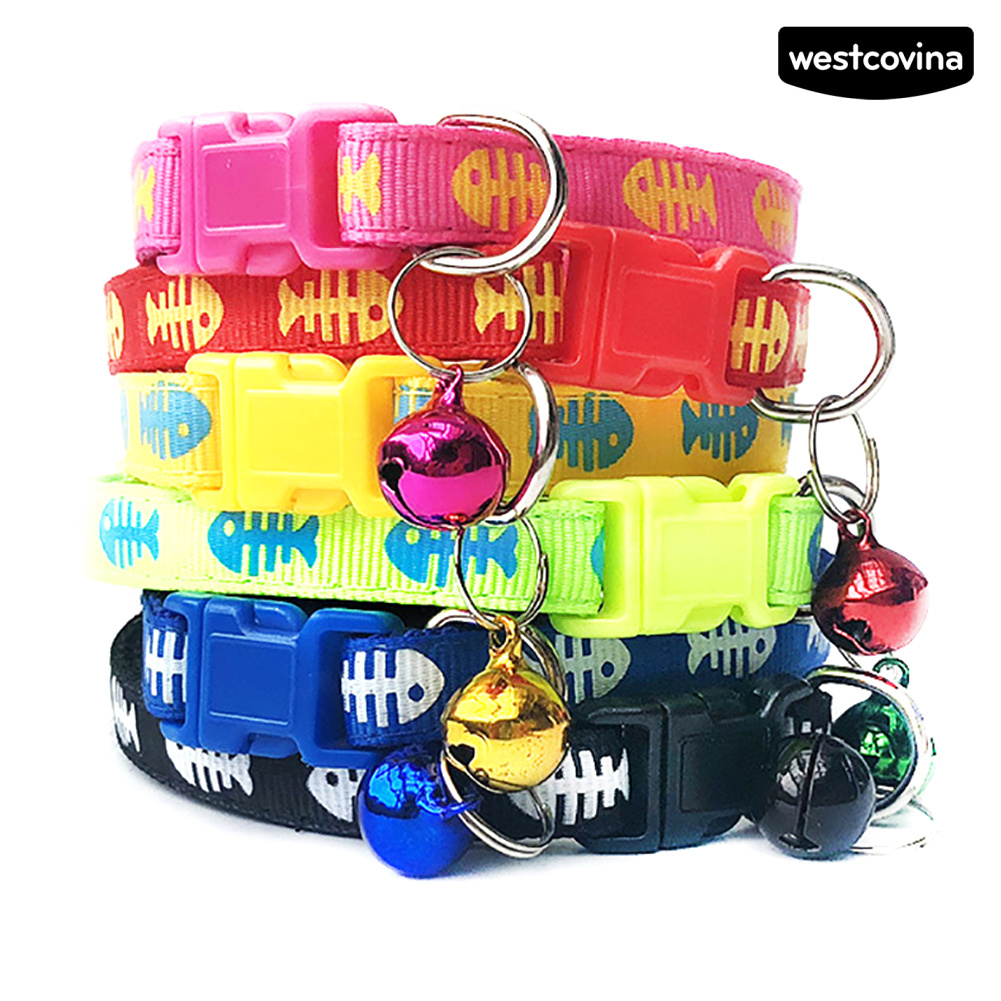 Vòng Cổ Gắn Chuông In Họa Tiết Xương Cá Có Thể Điều Chỉnh Cho Thú Cưng