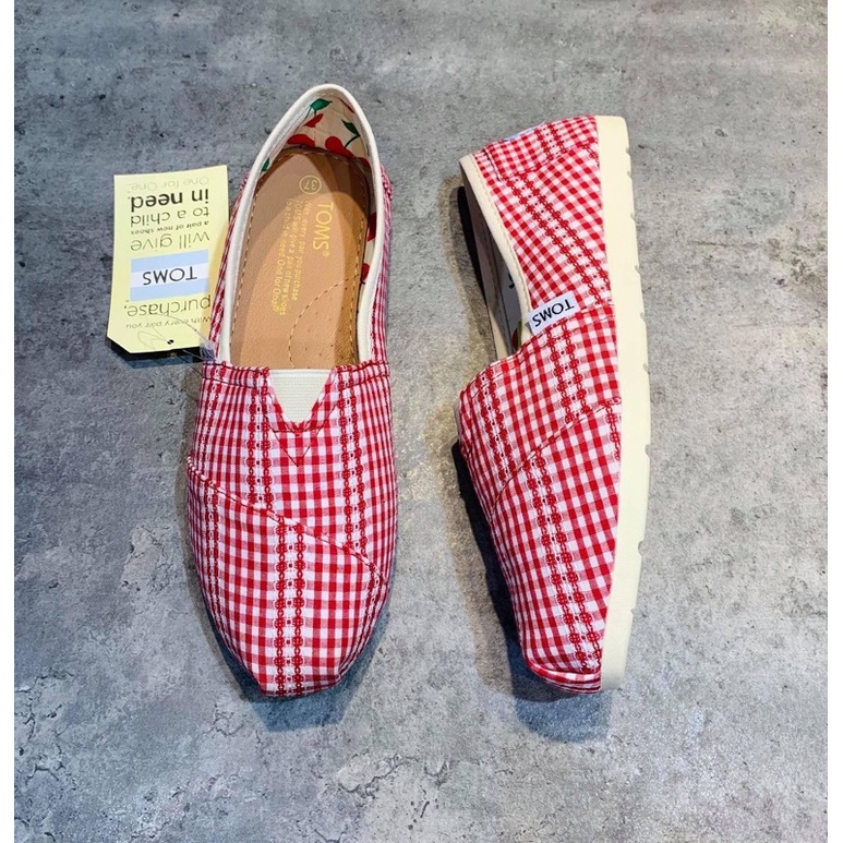 Giày Toms Cao Cấp Caro đỏ