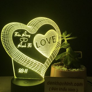 Đèn led khắc Trái Tim 3D, tranh thư pháp, quà tặng sinh nhật – quà cưới, thiết kế và khắc hình theo yêu cầu
