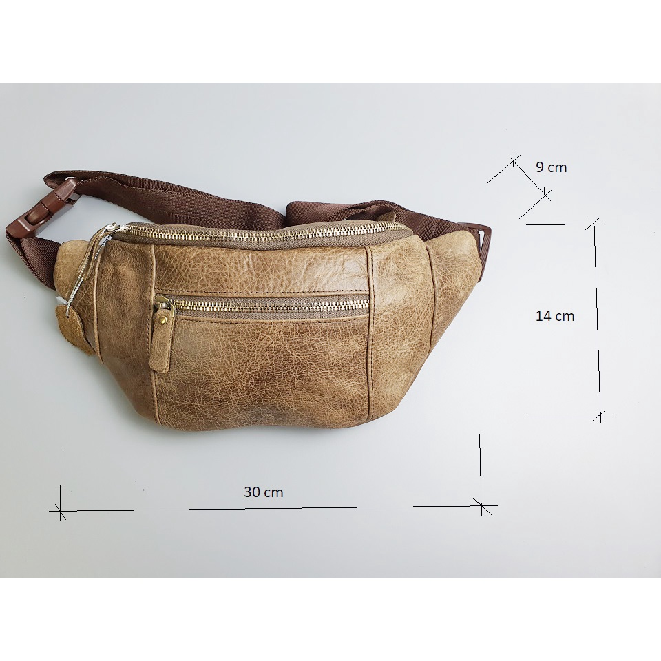 [Da thật] Túi đeo hông da bò thật TD106 (Nâu/Ghi) - 100% da bò thật, BH 3 năm | BigBuy360 - bigbuy360.vn