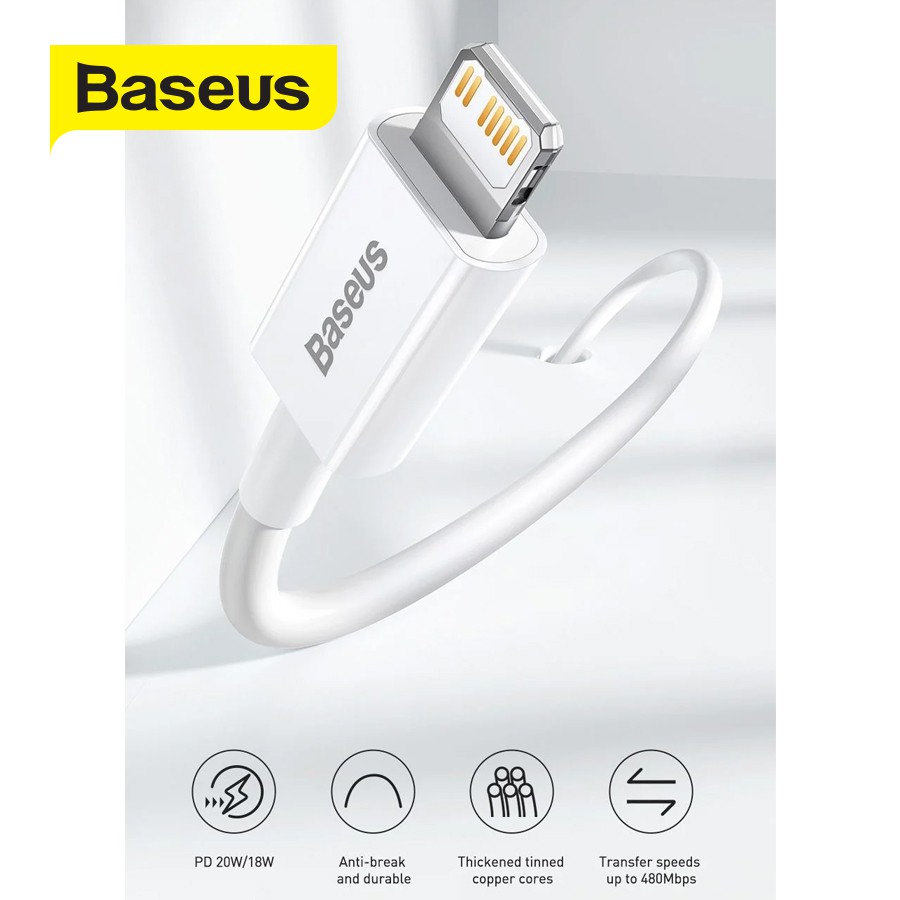 Cáp sạc Baseus Superior Series Lightning USB tốc độ sạc 2.4A,truyền dữ liệu 480Mbps dây nhựa dẻo ABS + TPE, dài 25/100cm