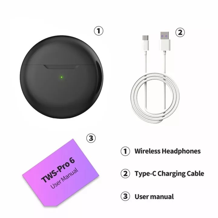 Tai Nghe Không Dây Chân Thực Pro 6 Điều Khiển Cảm Ứng Cho Mọi Điện thoại Có Mic Tai Nghe Bluetooth chống thấm nước