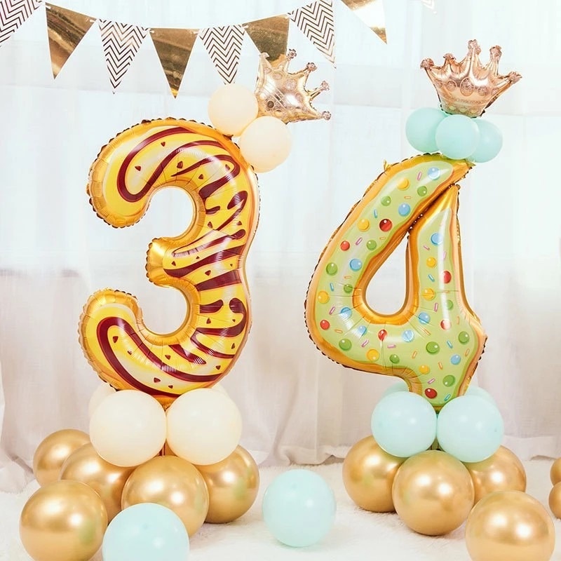 Bong Bóng Lá Nhôm Hình Số/Bánh Donut/Kem Kỹ Thuật Số 32inch Trang Trí Tiệc Sinh Nhật