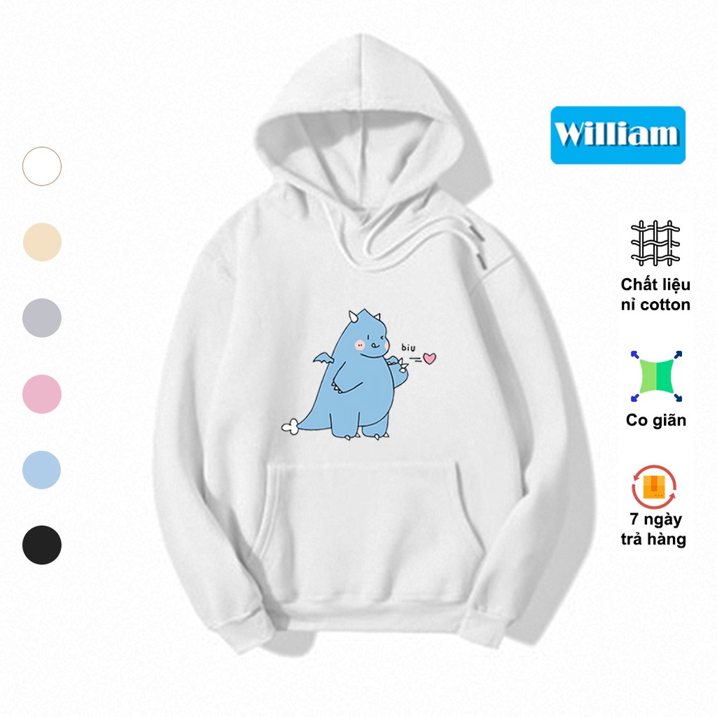 Áo hoodie nam nữ hình chú khủng long xanh cực dễ thương, chất nỉ bông dày dặn, in Pet cao cấp William - DS232