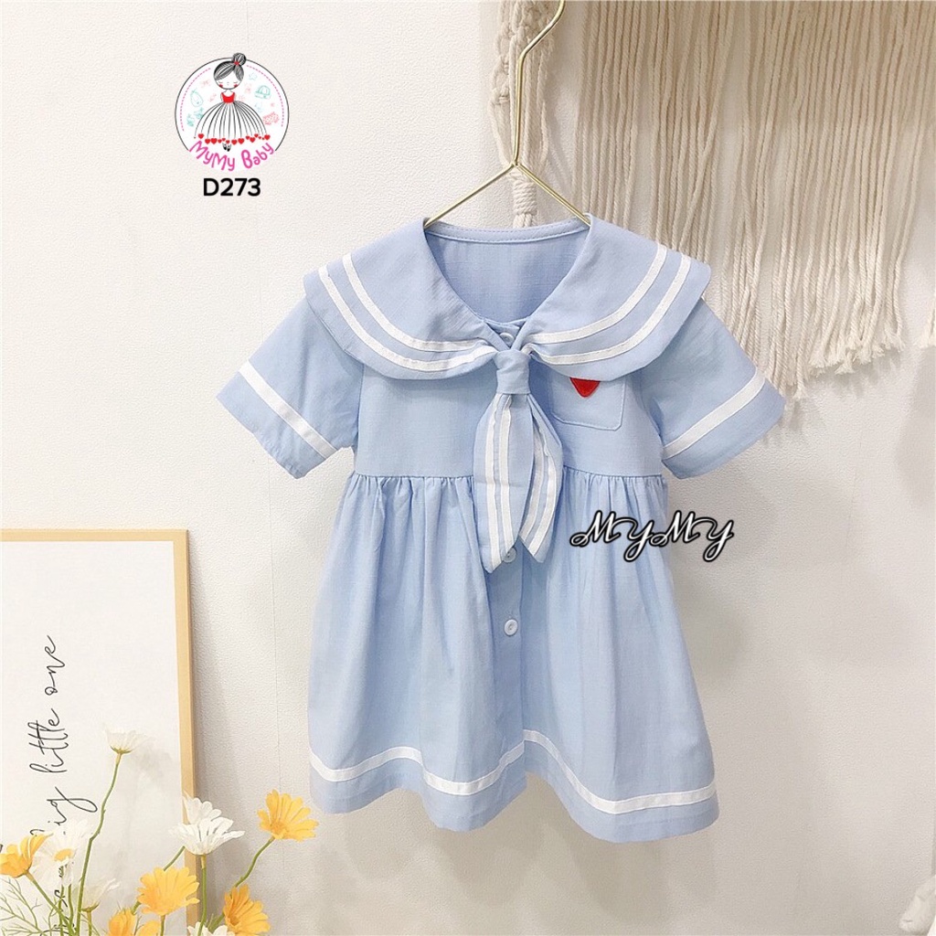 Đầm thủy thủ xanh túi trái tim thêu cho bé đi học, đi chơi phong cách nhẹ nhàng