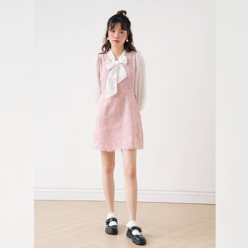 BLEUBIRD Váy tweed hồng Peony Dress