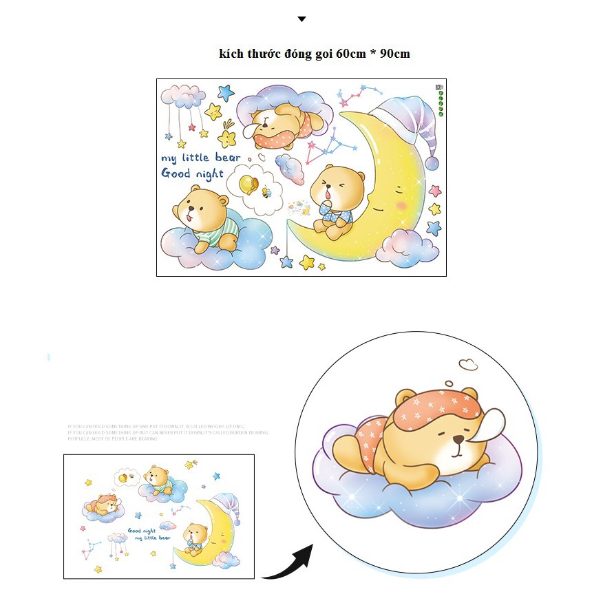 Decal dán tường Gấu ngồi trên cung trăng