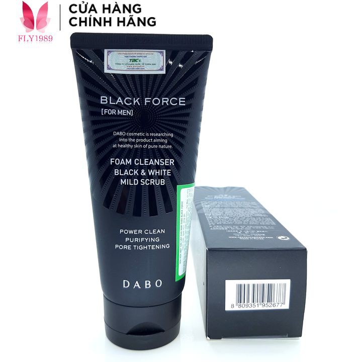 Sữa rửa mặt nam than hoạt tính ngăn ngừa mụn trắng da Hàn Quốc Dabo Black Force 120ml