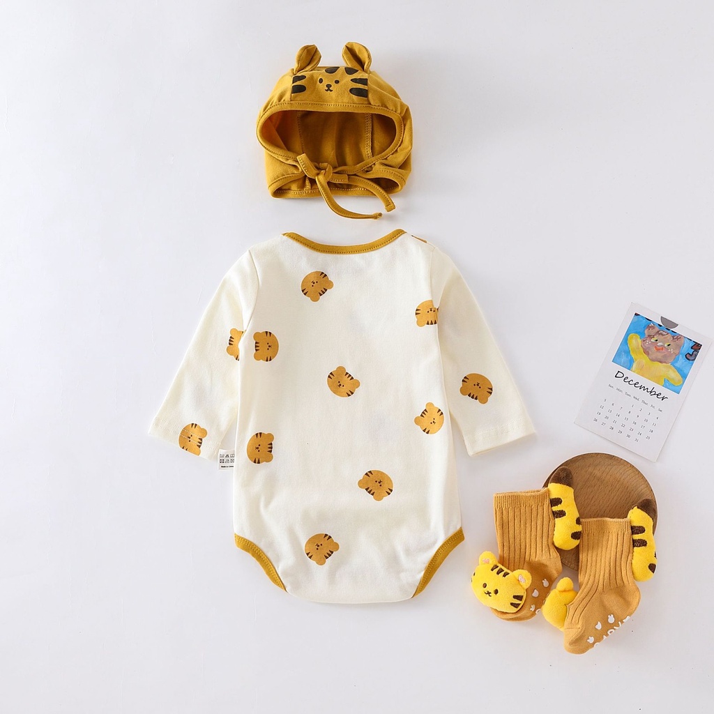Bộ Áo Liền Quần + Mũ In Họa Tiết Đầu Mèo Dễ Thương Thời Trang Mùa Thu Cho Bé Gái 0-24 Tháng Tuổi