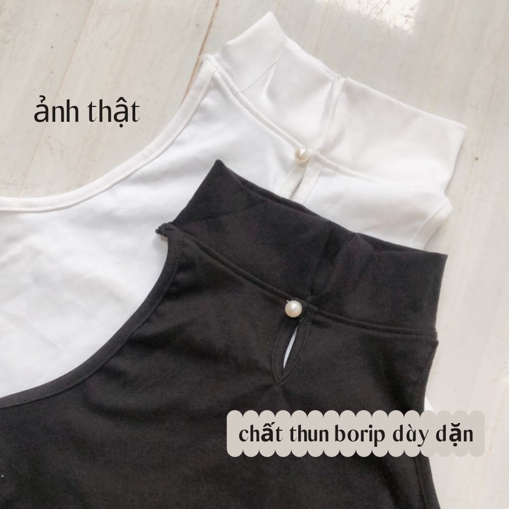 Áo Kiểu Cổ Lọ Choker  Màu Trắng Màu Đen Chất Thun Dày Dặn Phía Sau Có Nút Cài Ảnh Thật Chụp Sàn