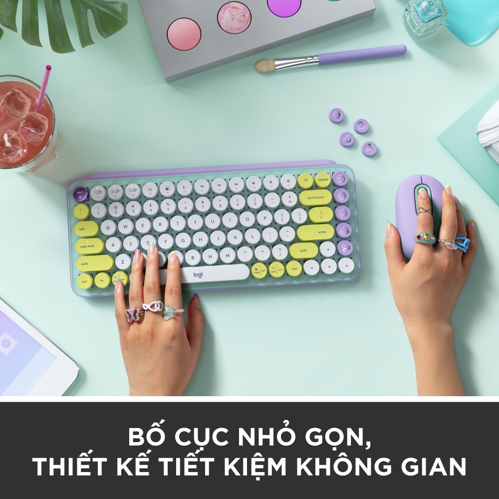 [Mã ELLOGIWL5 giảm 10% đơn 500K] Bàn phím cơ không dây bluetooth | USB Logitech POP KEYS - Phím emoji có thể tùy chỉnh