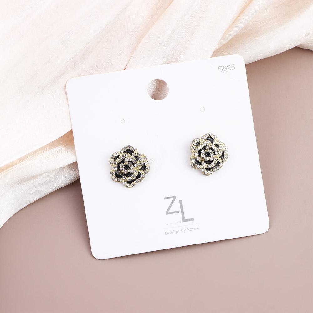 Bông Tai Hình Hoa Trà Đính Đá Lấp Lánh Sang Trọng|Dầu Thả Phong Cách Hàn Quốc