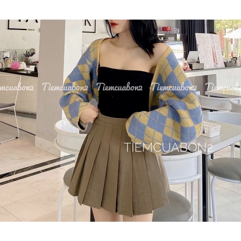 chân váy xếp ly ngắn, chân váy tennis nâu xám đen trắng | BigBuy360 - bigbuy360.vn