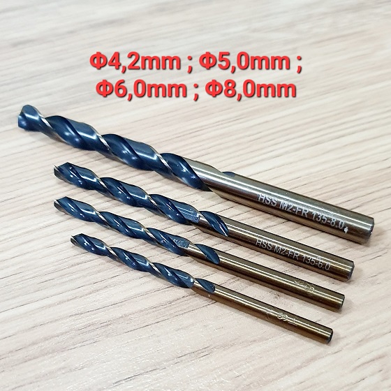 Bộ Gồm 4 Mũi Khoan Cỡ 4ly2, 5ly, 6ly, 8ly Đen Vàng Cực Phẩm Dùng Khoan Inox Chất Liệu Thép M2, HRC=68, Fr.135