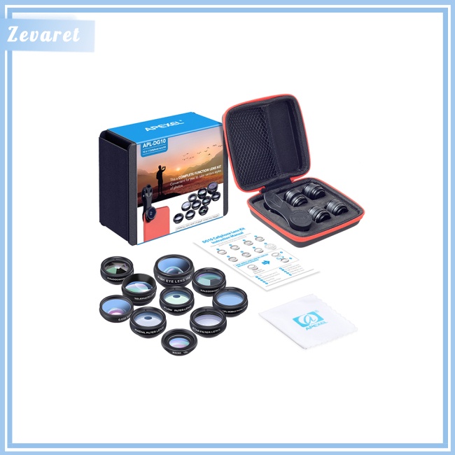 Bộ Lens Mở Rộng 10 Trong 1 Góc Rộng Marco 0.63X 198-Degree Fisheye X2 Lens 15X Cho Điện Thoại