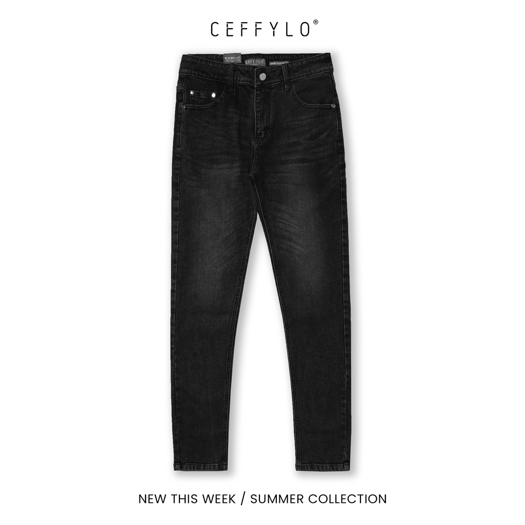 Quần Jeans trơn Xám nam form slimfit CEFFYLO chất Jean thun co giãn nhẹ