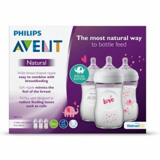 Hộp 3 bình sữa Philips Avent Naturel Blue Elephant 1m+ 260ml mẫu mới
