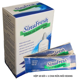 Bình rửa mũi SinuFresh kèm muối nhập khẩu dạng gói.