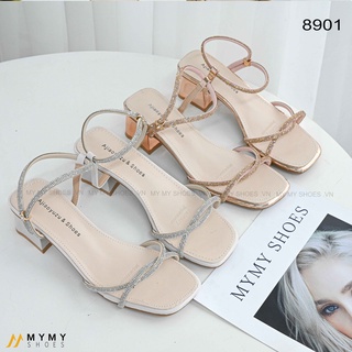 8901 Sandal da bóng dây đá gót vuông 5p