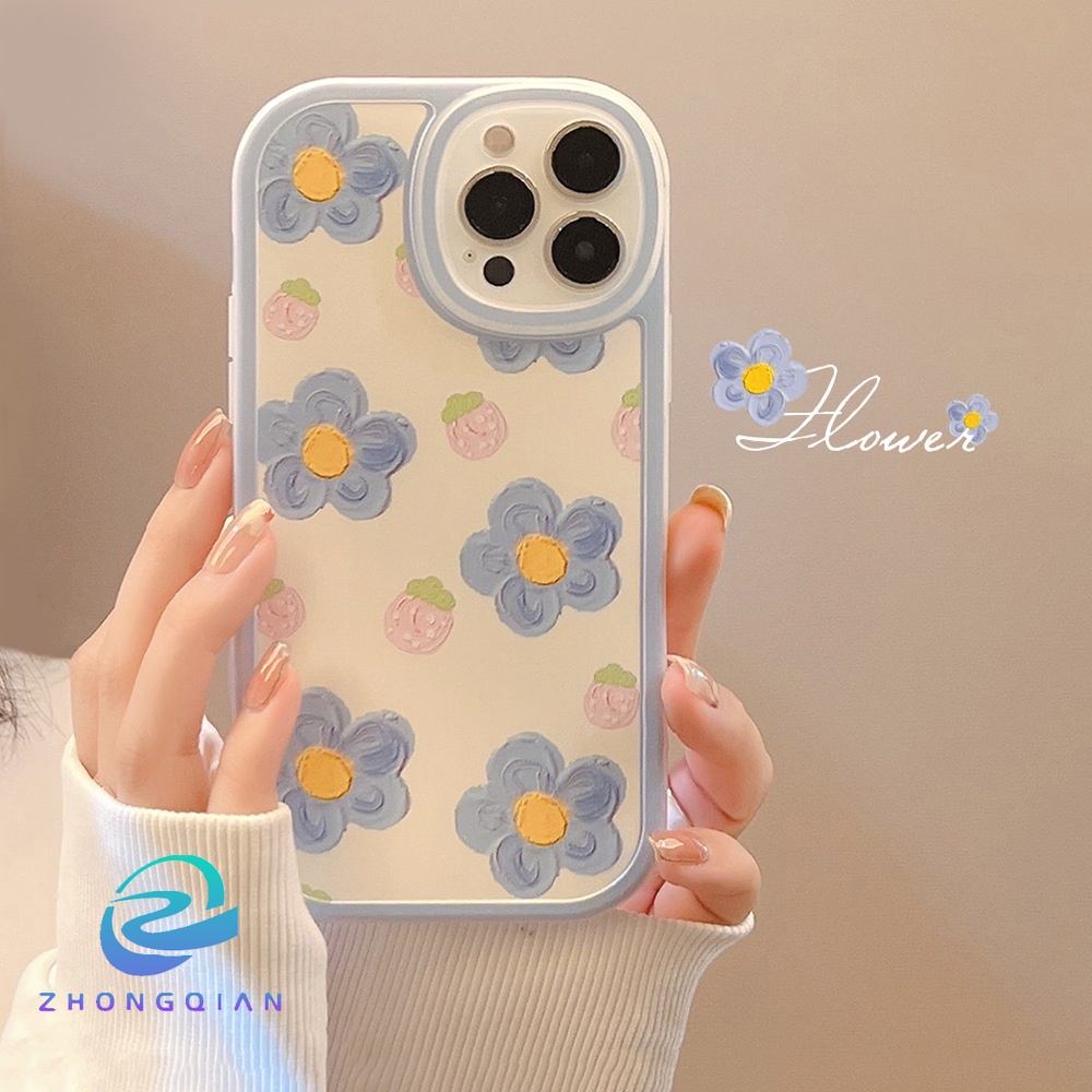 Ốp Điện Thoại TPU Mềm Chống Sốc Họa Tiết Hoa Màu Xanh Dương Cho iPhone 11 12 13 Pro max mini XS max xr 7 8 se2020 plus