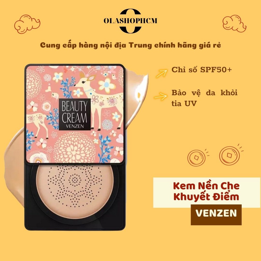 Kem Nền Bb Che Khuyết Điểm Dưỡng Ẩm Kèm Mút Đầu Nấm Venzen Kem nền BB Concealer Liquid Foundation